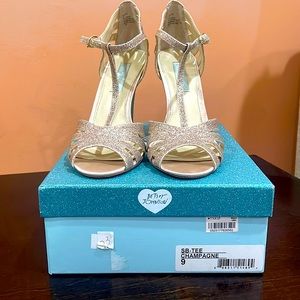 Blue by Betsey Johnson Glitter Champagne Heels